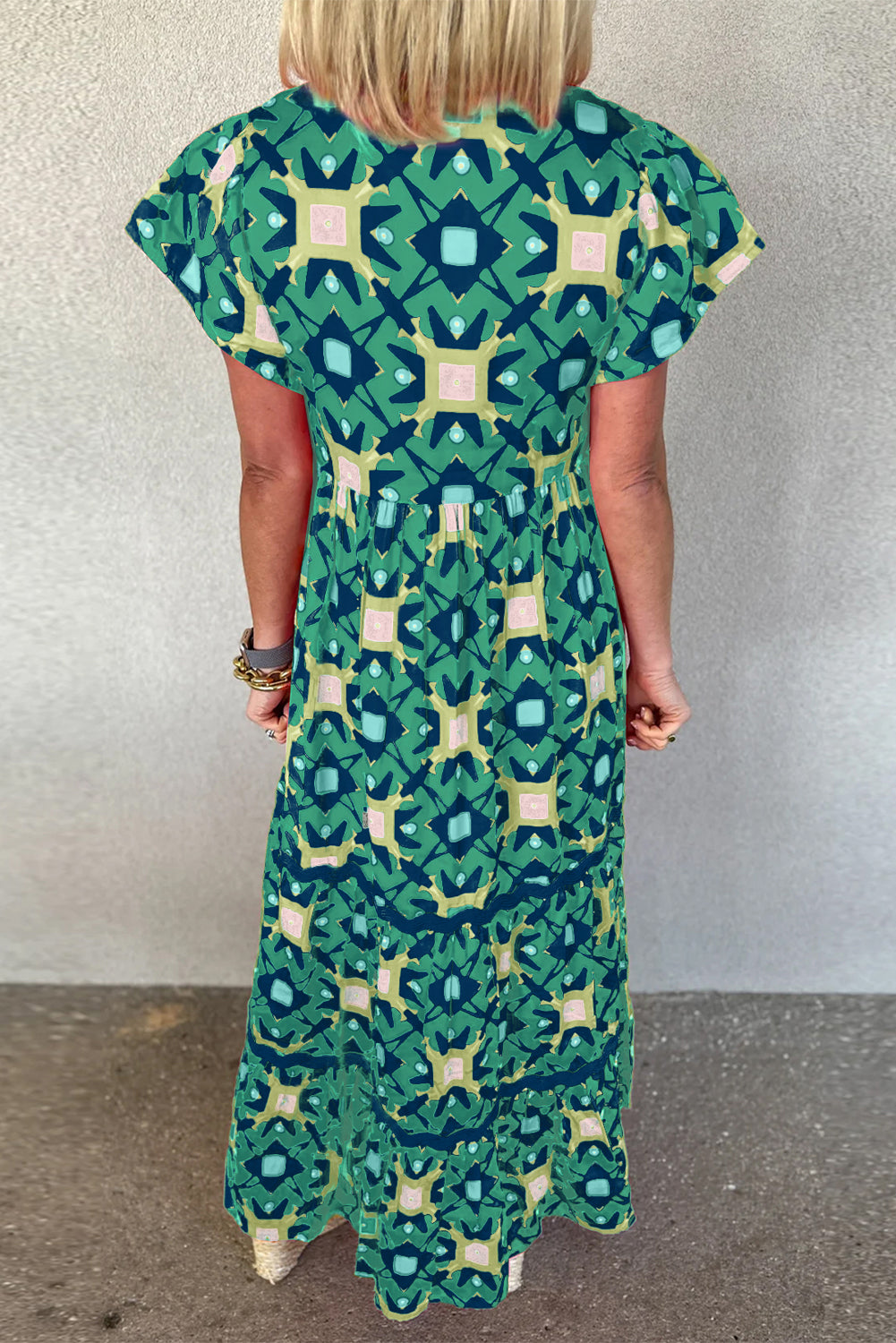 Geometrische Maxi Jurk met V-hals