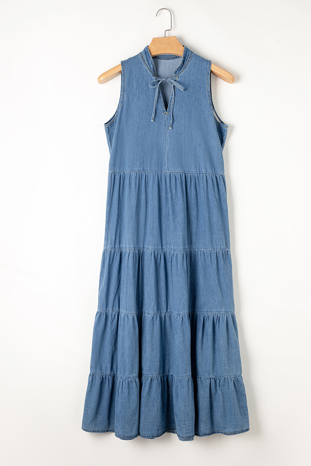 Mouwloze Chambray Maxi Jurk met Lagen