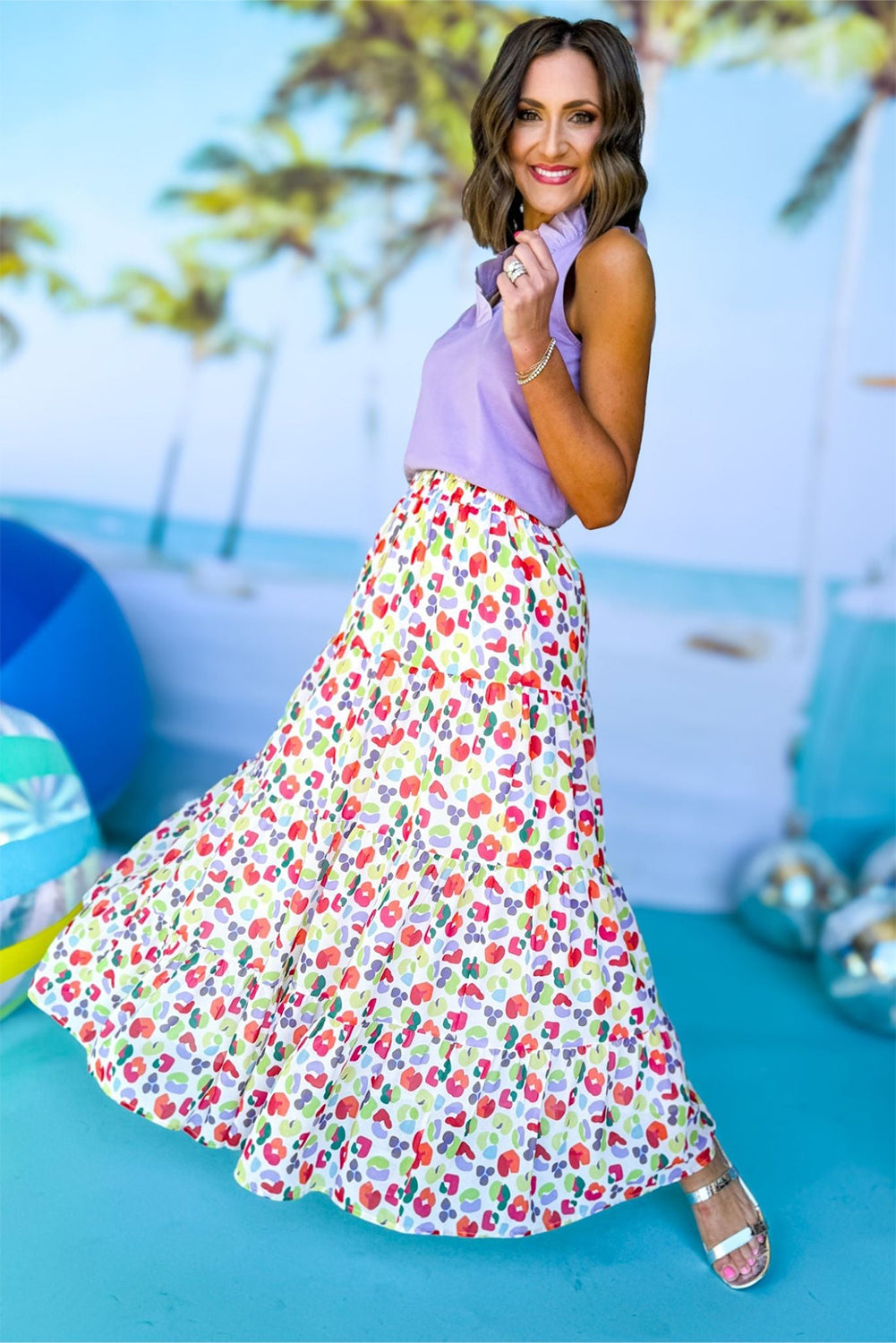 Gelaagde Flowy Maxi Rok met Abstracte Print