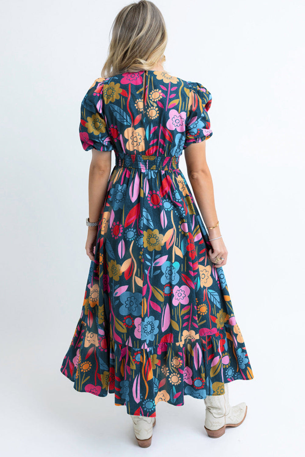 Retro Bloemenprint Maxi-Jurk met Halsopening