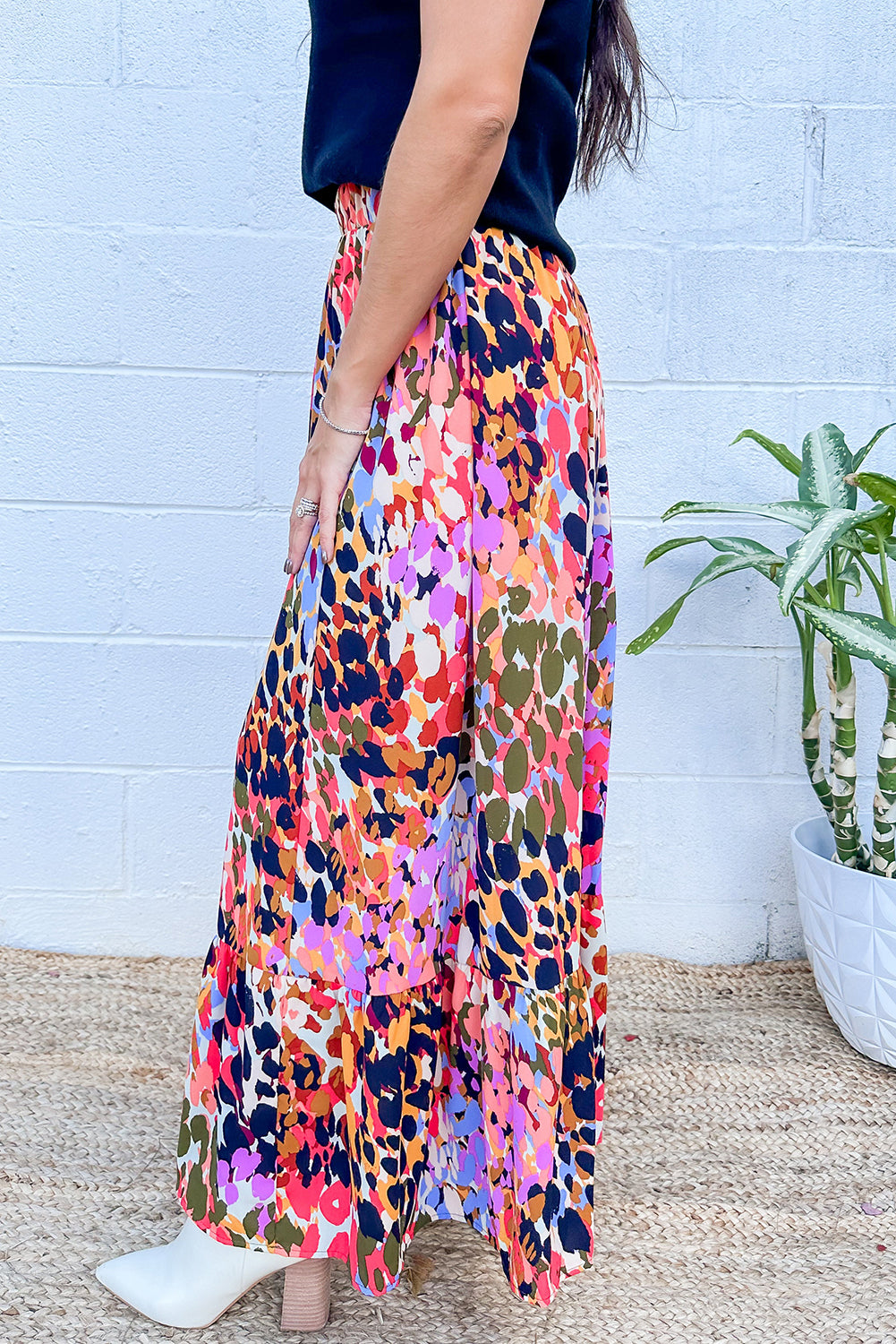 Abstracte Ruffle Maxi Rok met Kleurrijke Print