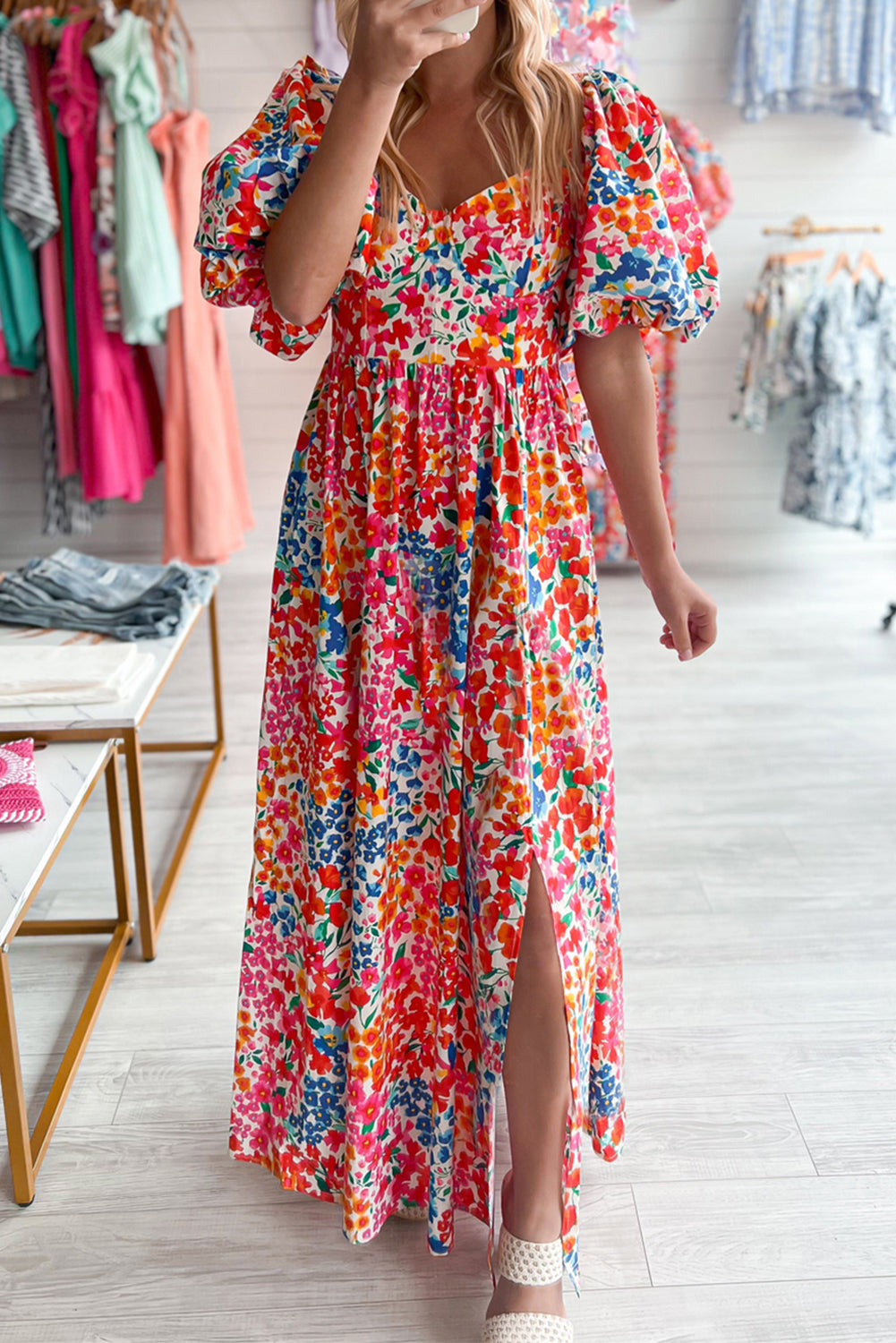 Pofmouw Maxi Jurk met Bloemenprint en Split