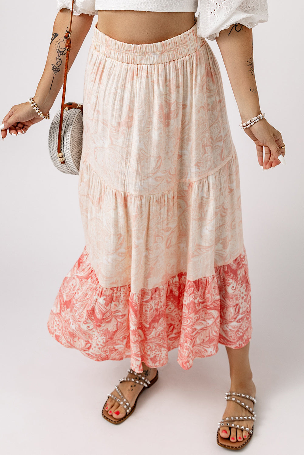 Ruffle Hem Maxi Rok met Paisley Print