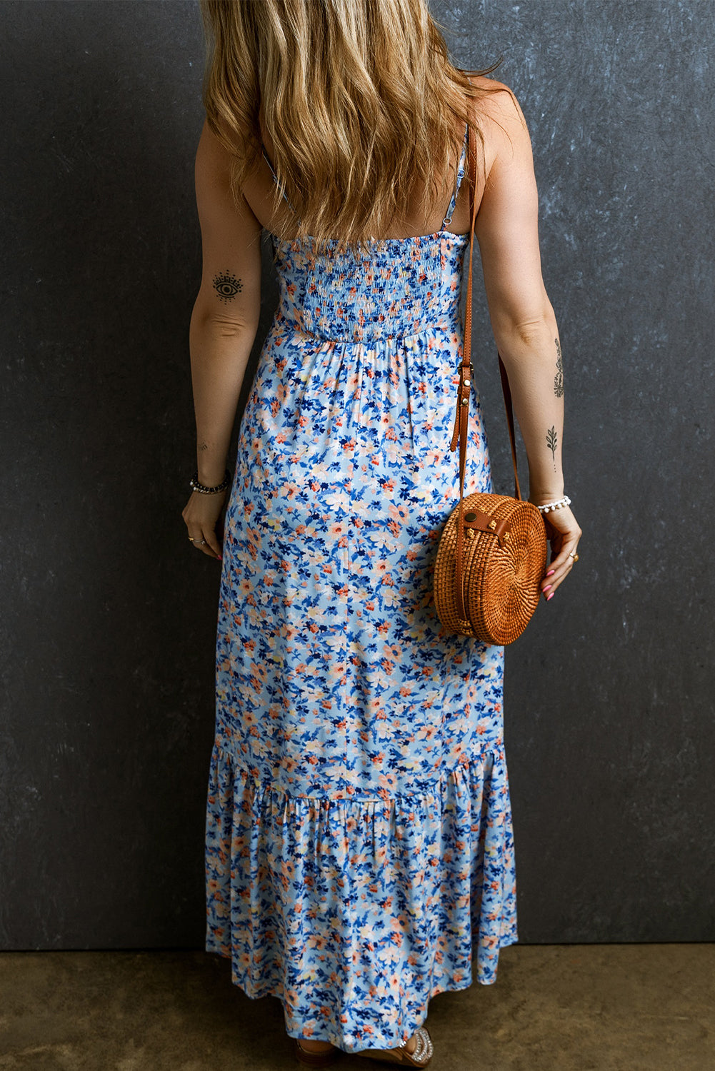 Maxi Jurk met Bloemenprint en Ruches