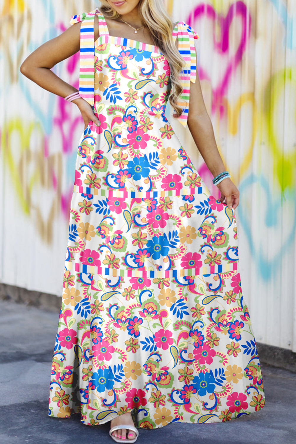 Maxi Jurk met Bloemenprint en Strikbandjes