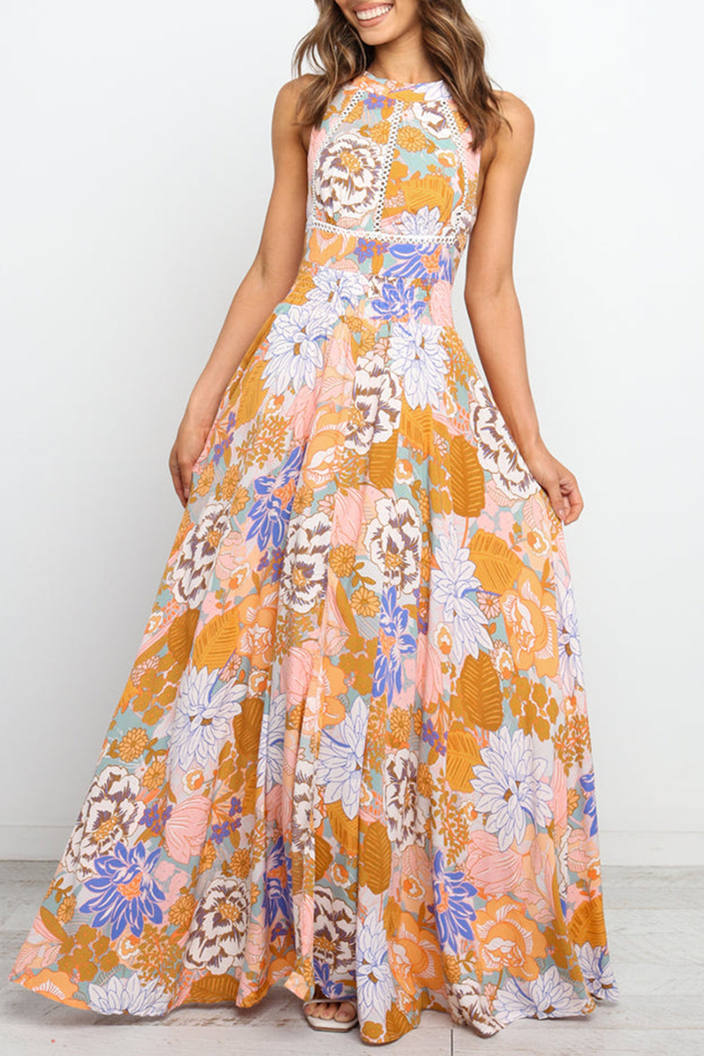 Boho Bloemen Maxi Jurk met Veterdetail