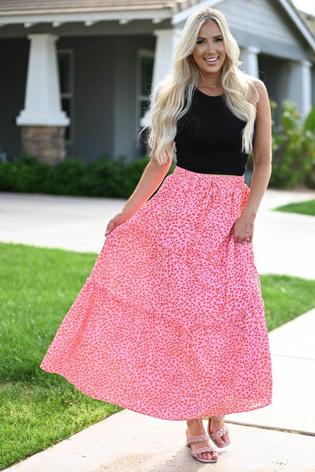 Panterprint Franje Maxi Rok met Hoge Taille