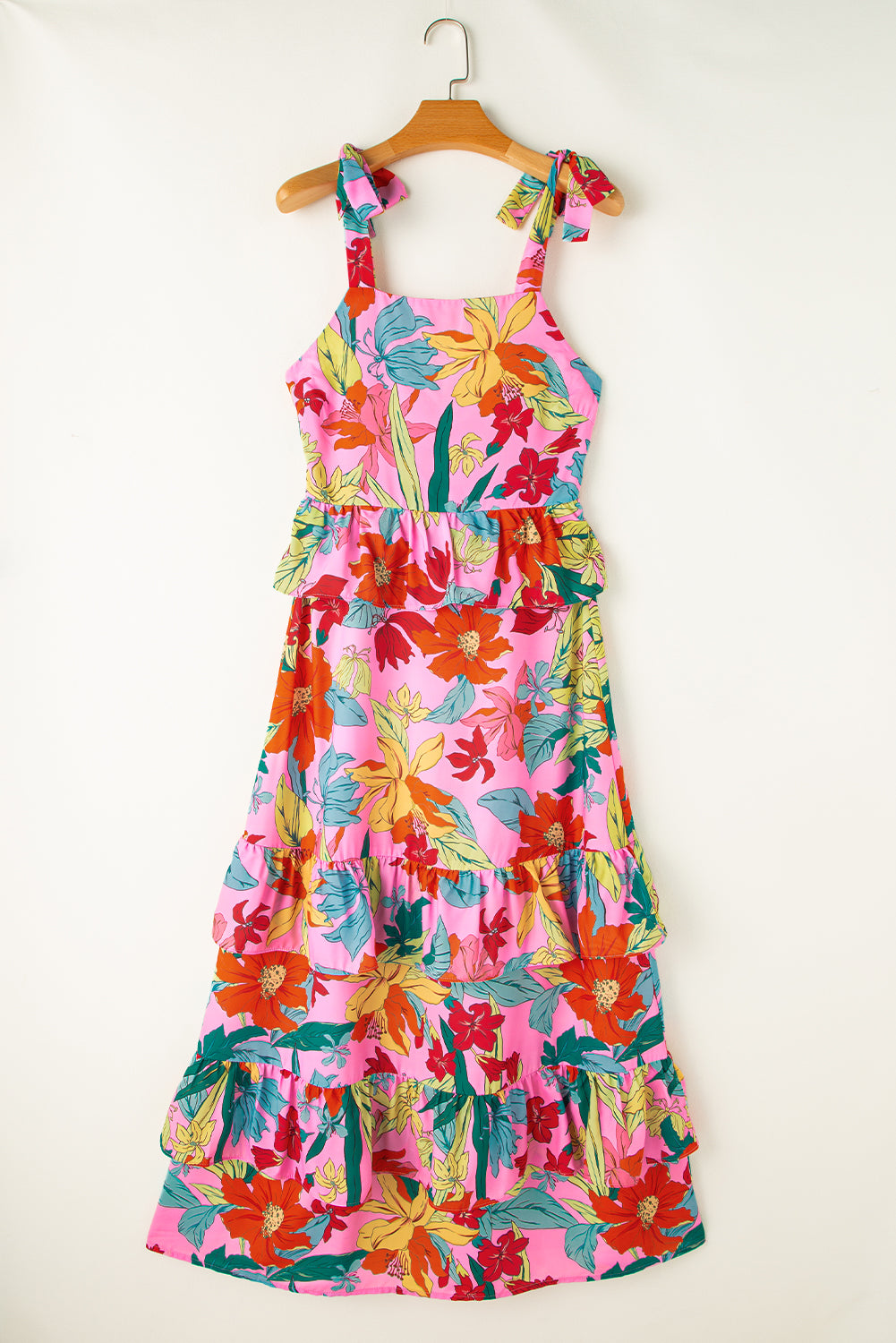 Elegante Bloemenprint Maxi Jurk met Ruches