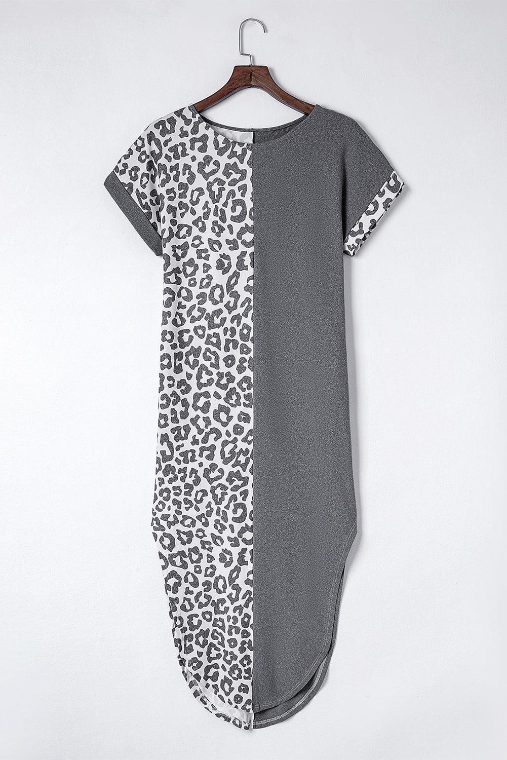 Elegant Panterprint T-Shirt Jurk met Splitten - T Shirt Dresses - Jurkjes.co