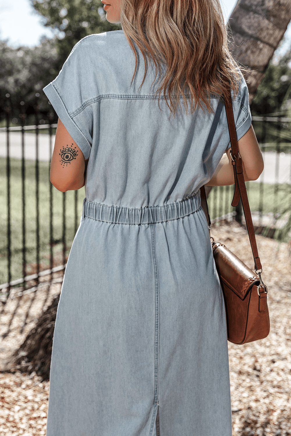 Elegante Denim Jurk met Korte Vleermuismouwen - Maxi Dresses - Jurkjes.co