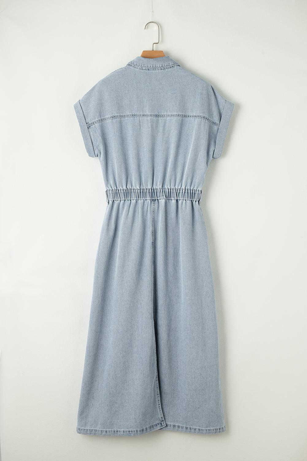 Elegante Denim Jurk met Korte Vleermuismouwen - Maxi Dresses - Jurkjes.co