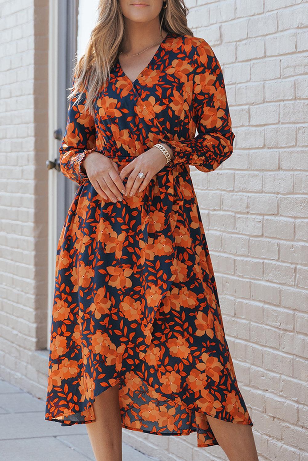 Elegante Gedrapeerde Bloemenjurk met Riem - Floral Dresses - Jurkjes.co