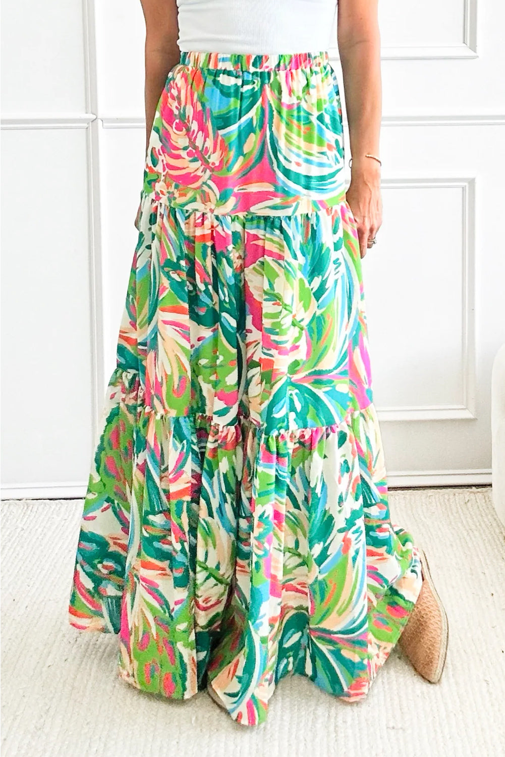 Abstracte Gelaagde Maxi Rok met Hoge Taille