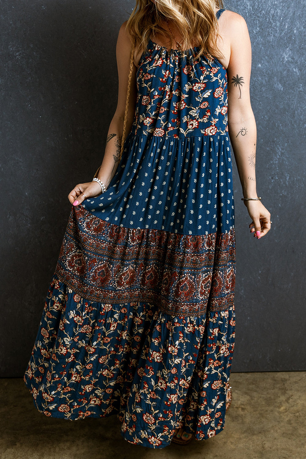 Boho Bloemenprint Mouwloze Maxi Jurk