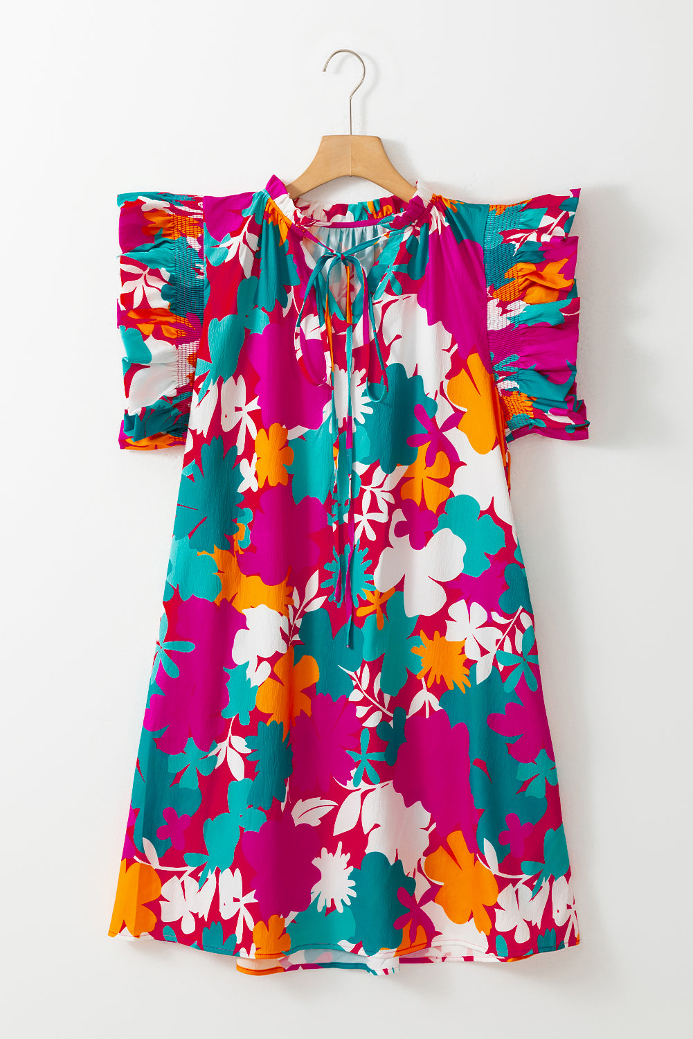 Floral Tie Split Neck Mini Jurk