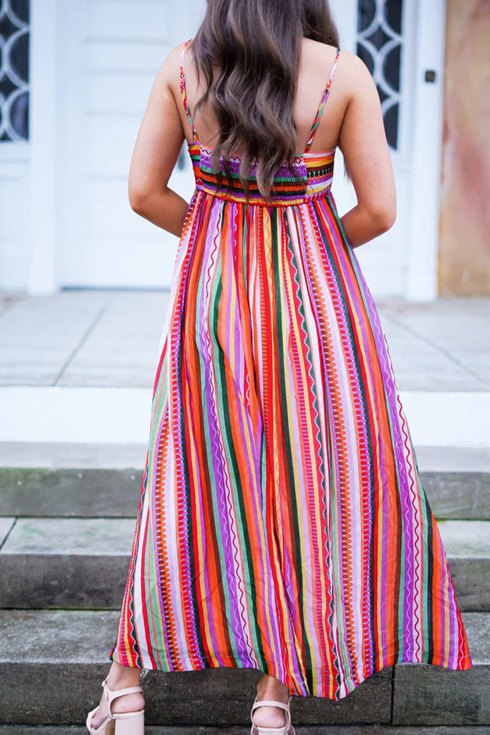 Boho Maxi Jurk met Dunne Bandjes en Smocked Rug