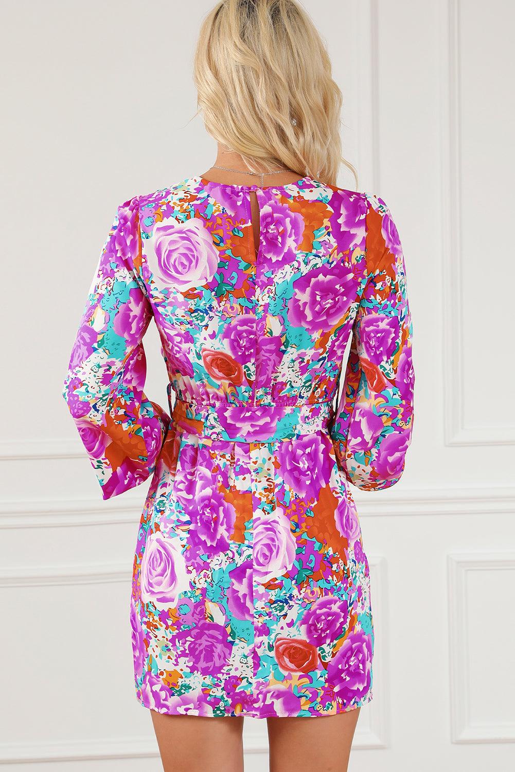 Floraal Jurk met Sleutelgathals en Riem - Floral Dresses - Jurkjes.co