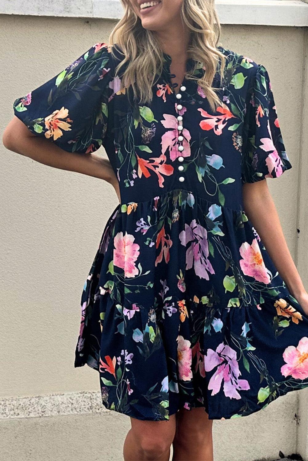 Floraal Jurkje met Korte Pofmouwen - Floral Dresses - Jurkjes.co