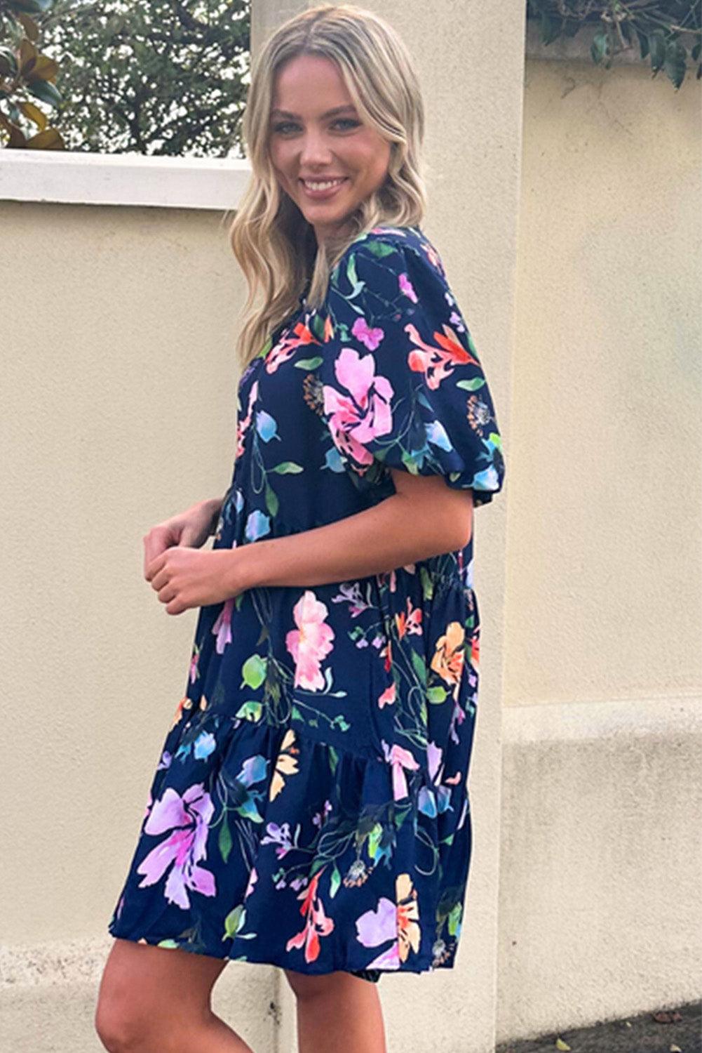 Floraal Jurkje met Korte Pofmouwen - Floral Dresses - Jurkjes.co