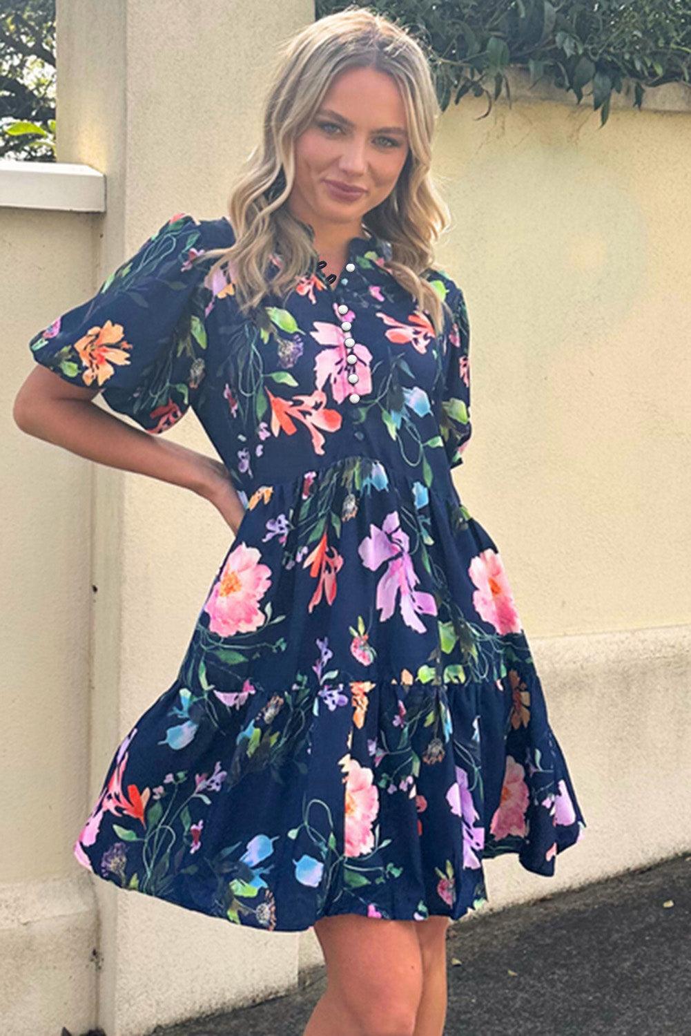 Floraal Jurkje met Korte Pofmouwen - Floral Dresses - Jurkjes.co