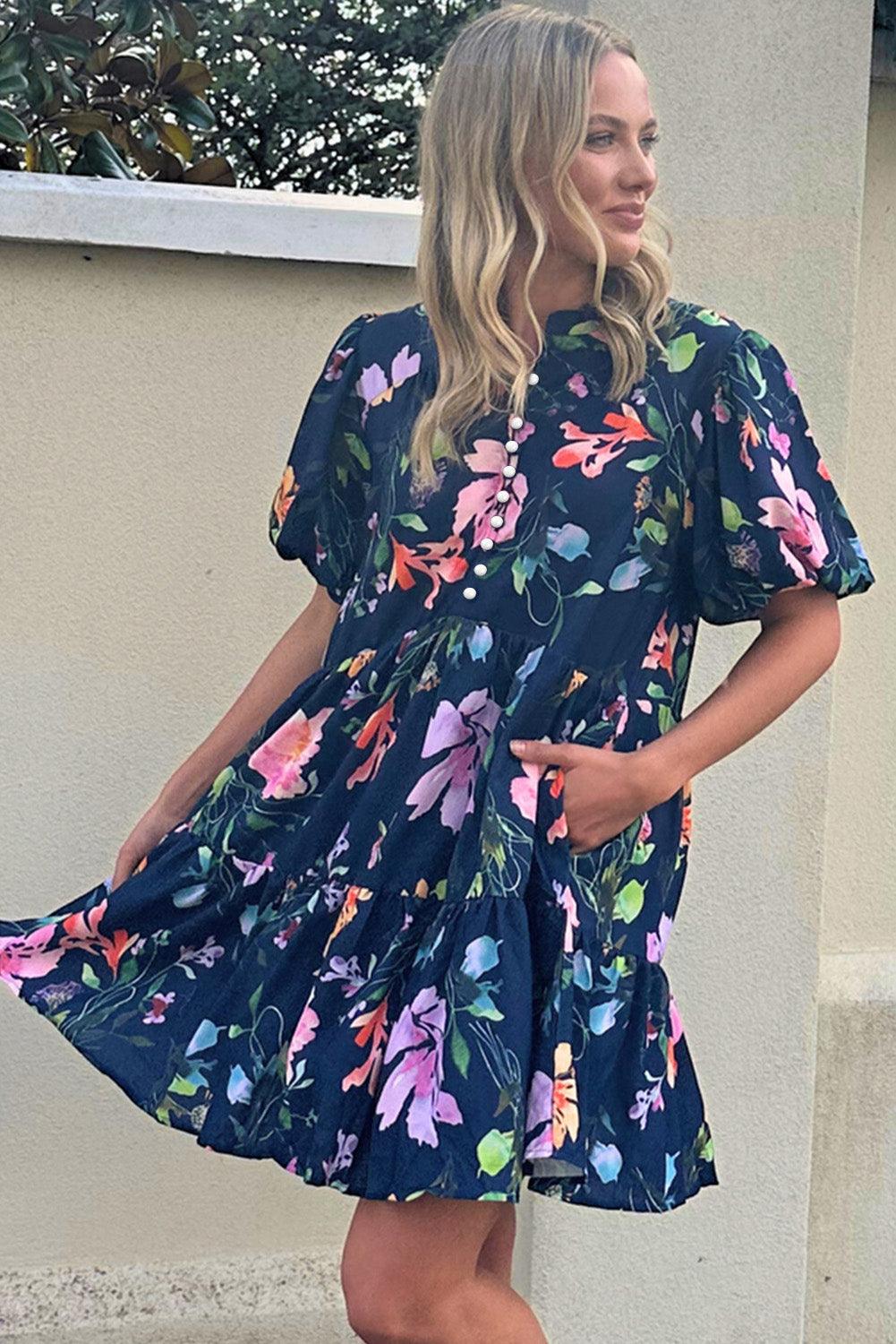 Floraal Jurkje met Korte Pofmouwen - Floral Dresses - Jurkjes.co