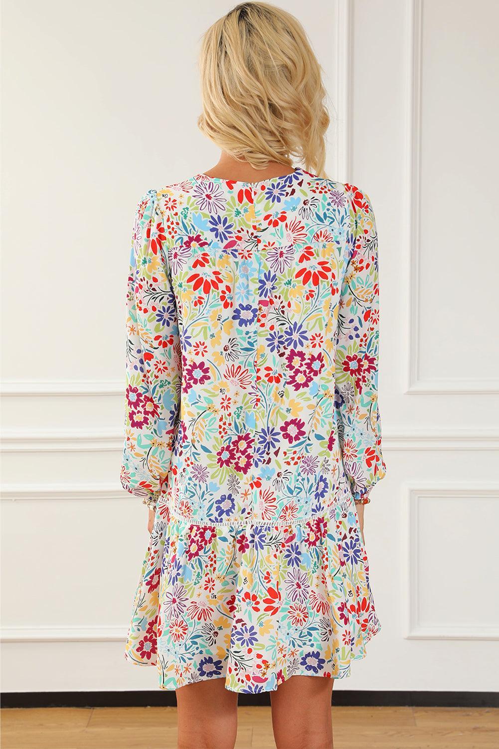 Floraal Kanten Jurk met V-hals - Floral Dresses - Jurkjes.co