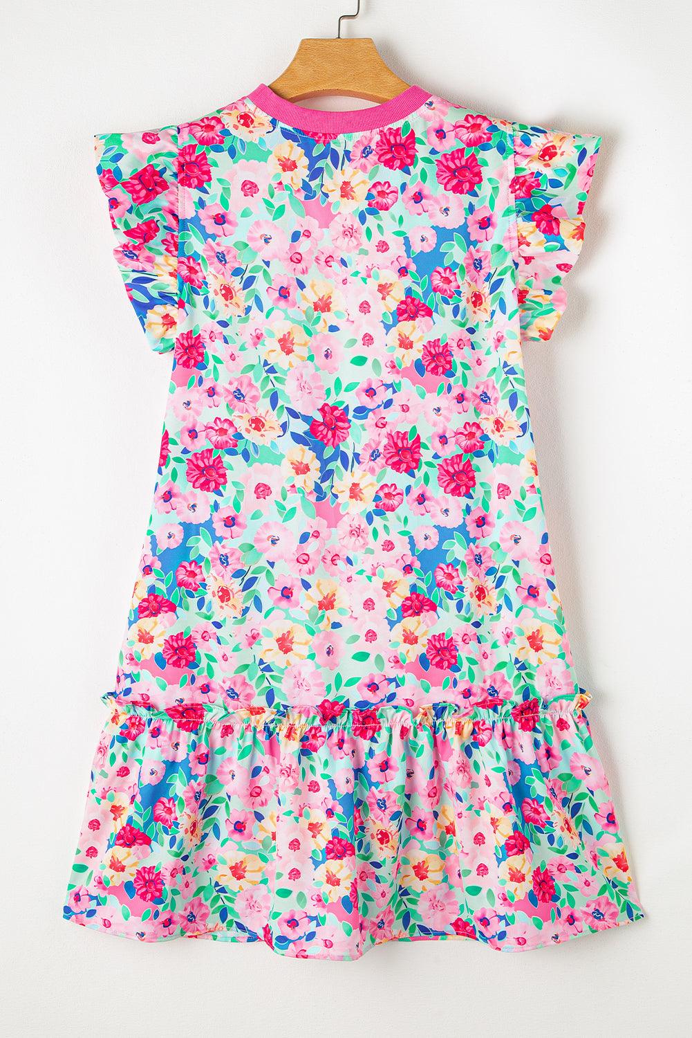 Floral Print Mini Jurk met Ruches en Vlindermouwen - Mini Dresses - Jurkjes.co