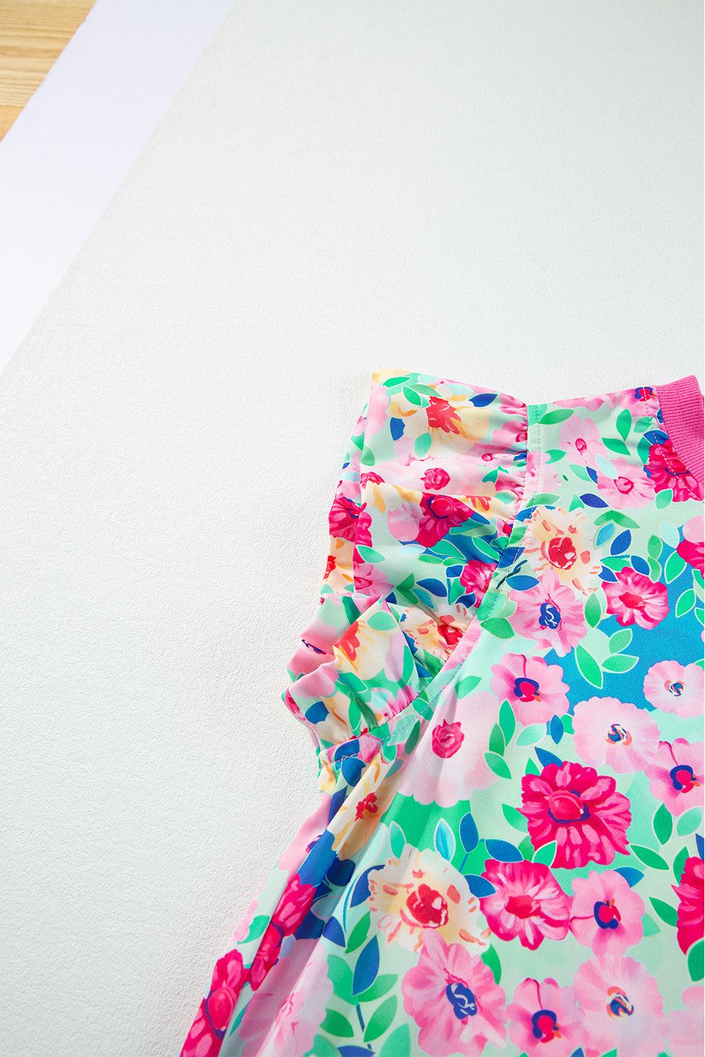 Floral Print Mini Jurk met Ruches en Vlindermouwen - Mini Dresses - Jurkjes.co