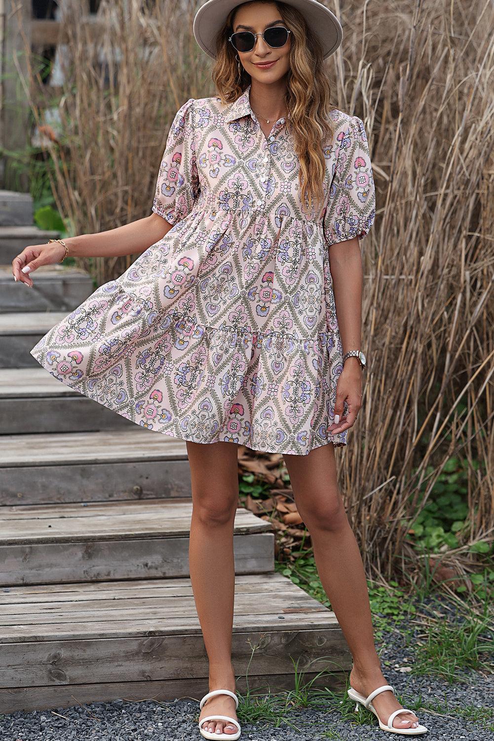 Florale Jurk met Pofmouwen en Ruches - Floral Dresses - Jurkjes.co