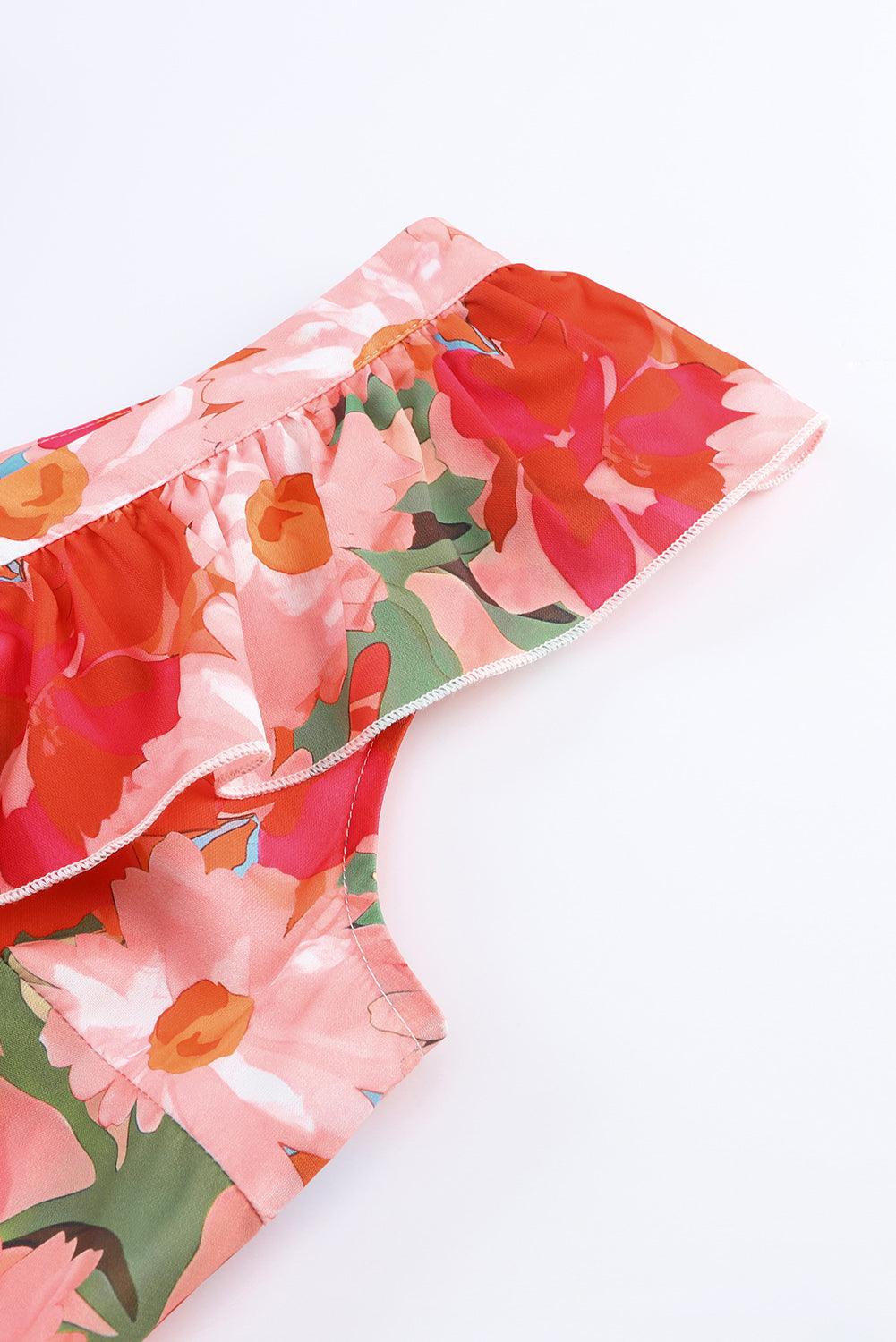 Florale Mouwloze V-Hals Jurk met Ruches - Floral Dresses - Jurkjes.co