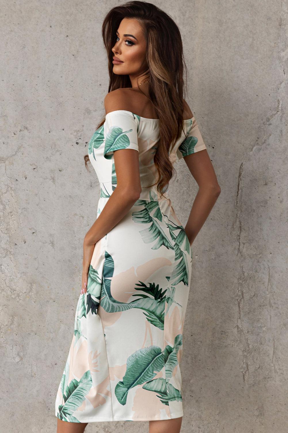 Florale Print Off-Shoulder Jurk met Korte Mouw - Floral Dresses - Jurkjes.co