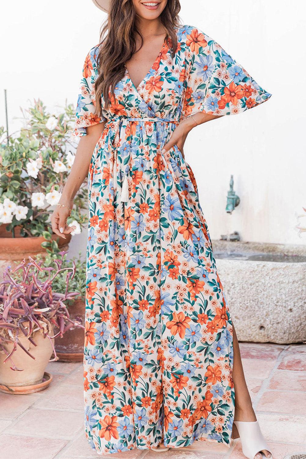 Florale Print Wikkeljurk met Riem Maxi - Maxi Dresses - Jurkjes.co