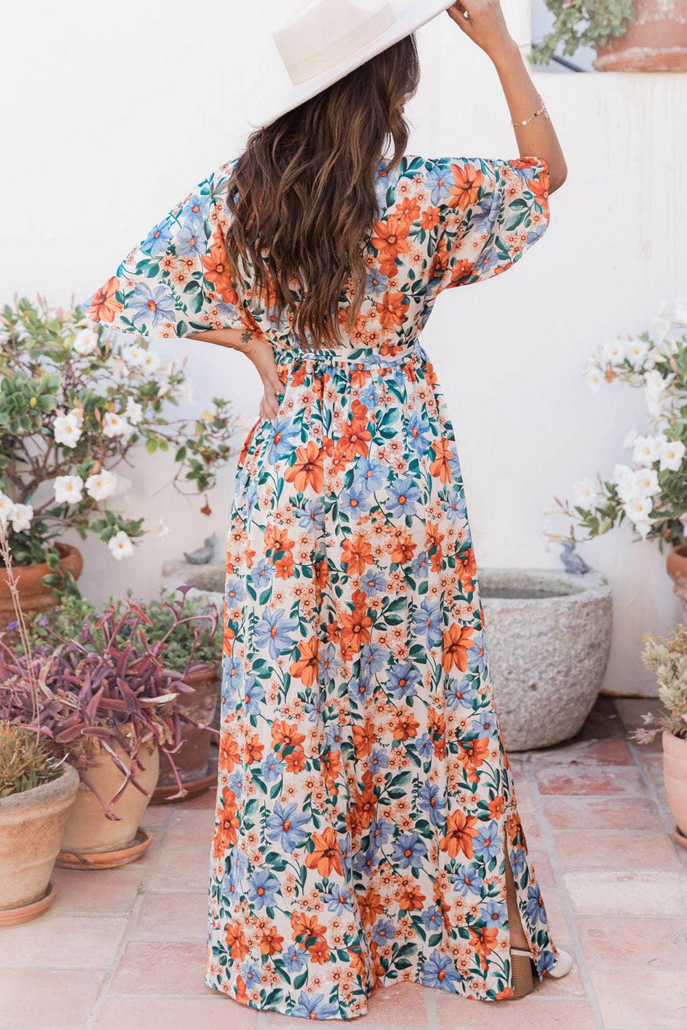 Florale Print Wikkeljurk met Riem Maxi - Maxi Dresses - Jurkjes.co