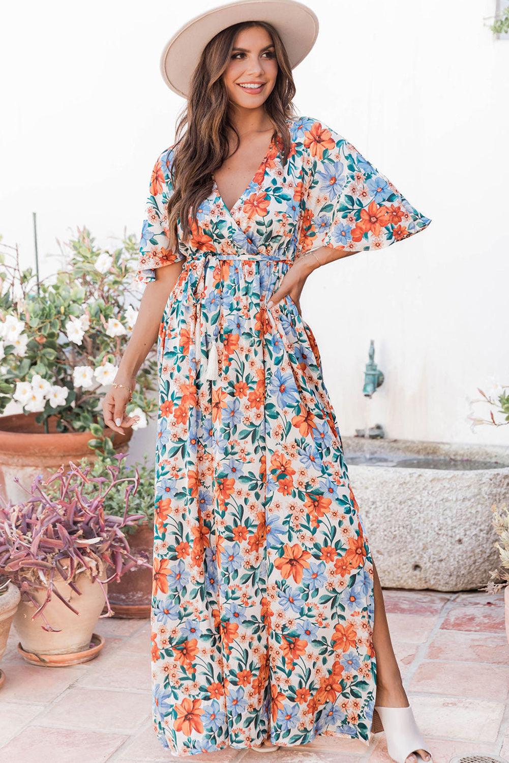 Florale Print Wikkeljurk met Riem Maxi - Maxi Dresses - Jurkjes.co