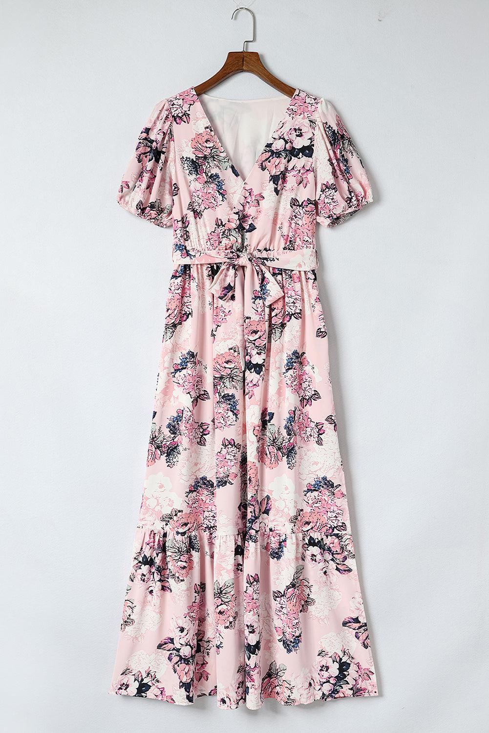 Fluwelen Pofmouw Maxi-jurk met Hoge Taille - Floral Dresses - Jurkjes.co