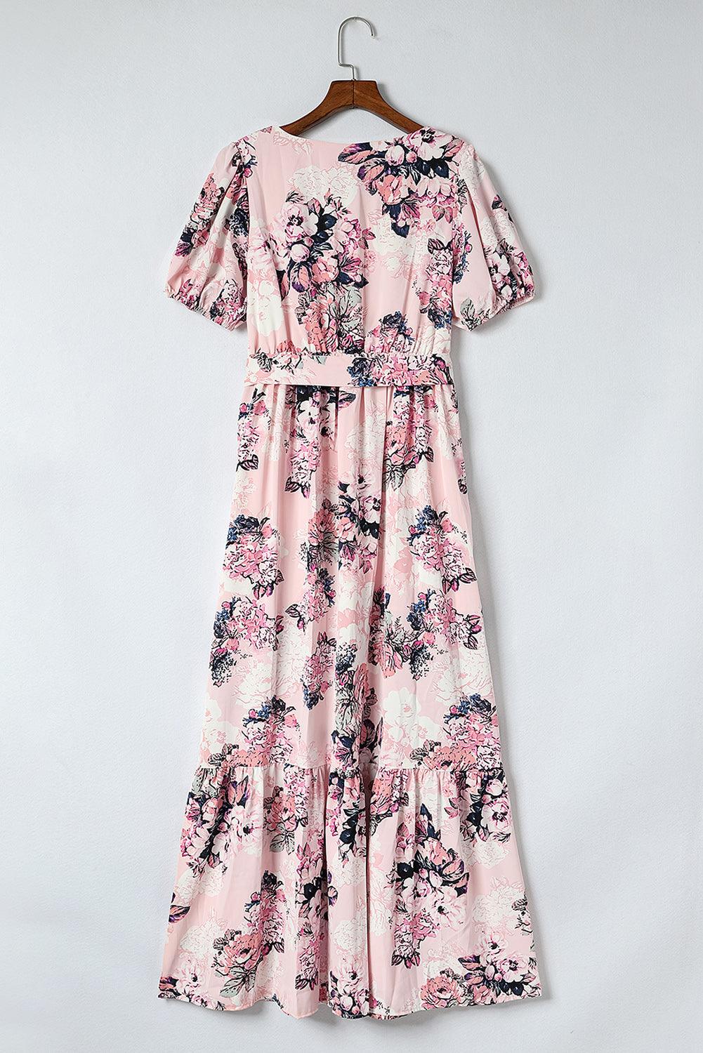 Fluwelen Pofmouw Maxi-jurk met Hoge Taille - Floral Dresses - Jurkjes.co