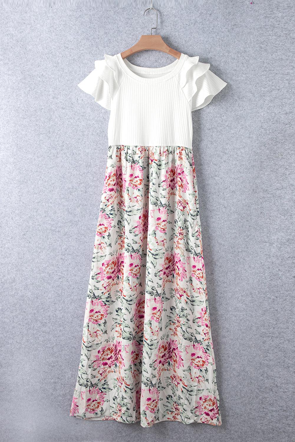 Gebloemd Ribfluweel Maxi-Jurk met Zakken - Maxi Dresses - Jurkjes.co