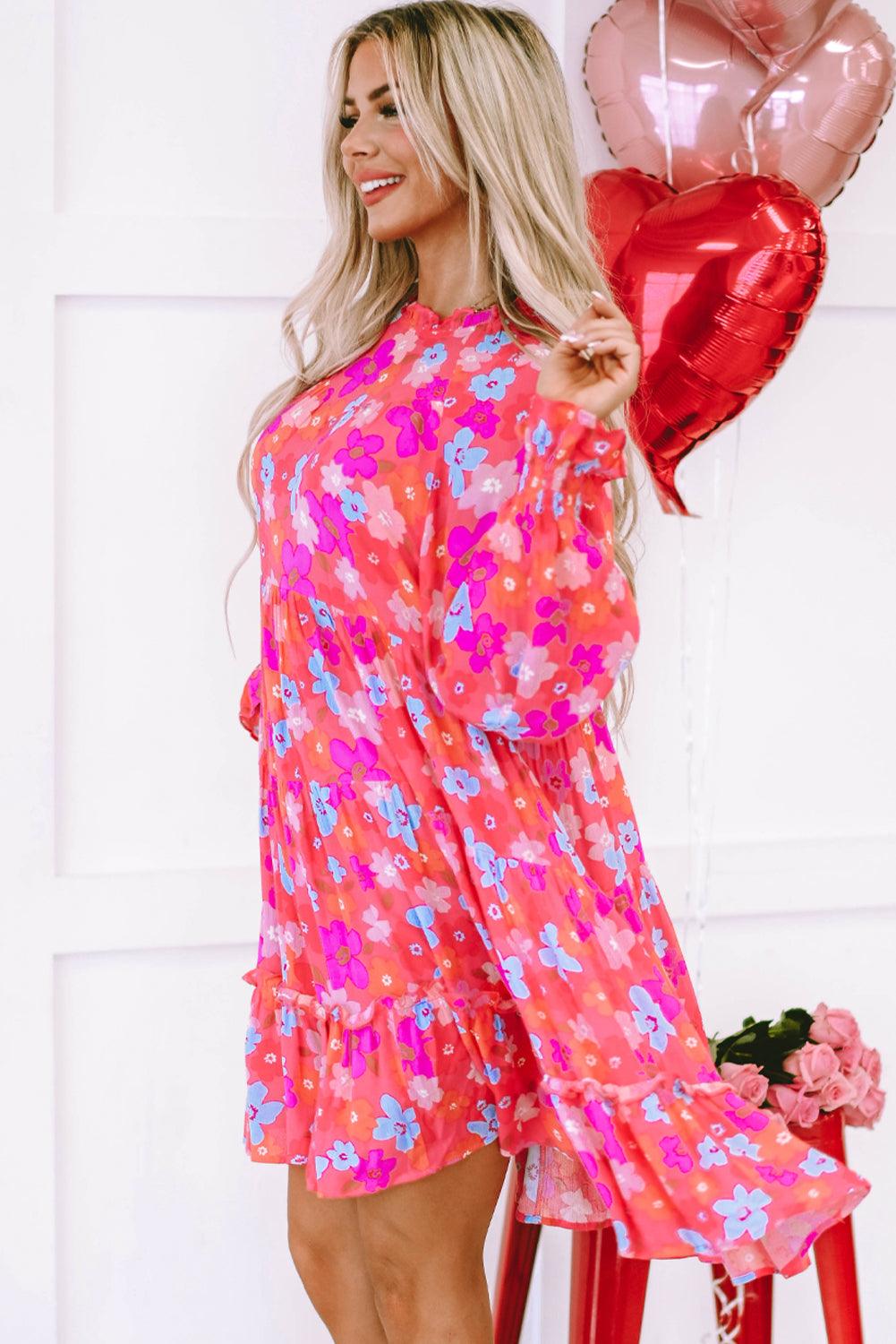 Gebloemde Babydoll Jurk met Bubbelmouwen - Floral Dresses - Jurkjes.co