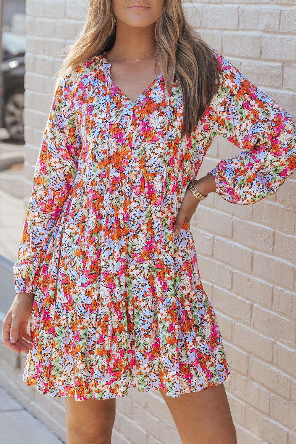 Gebloemde Flared Jurk met Lange Mouwen - Floral Dresses - Jurkjes.co