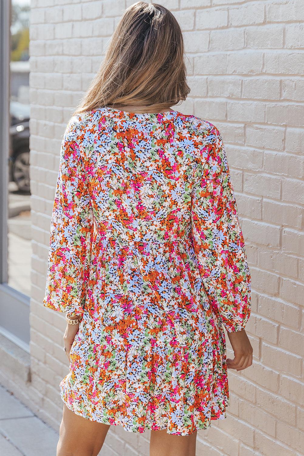 Gebloemde Flared Jurk met Lange Mouwen - Floral Dresses - Jurkjes.co