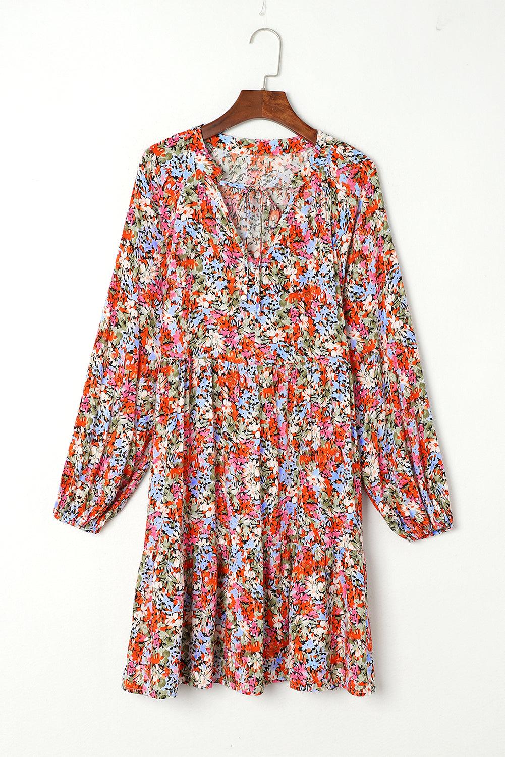 Gebloemde Flared Jurk met Lange Mouwen - Floral Dresses - Jurkjes.co