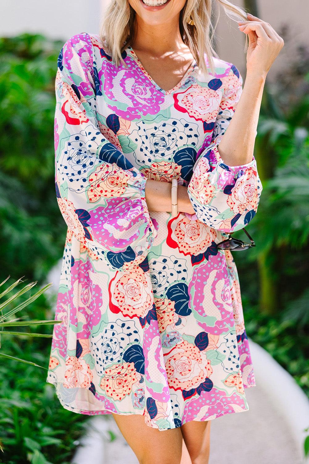 Gebloemde Jurk met Bubble Mouwen - Floral Dresses - Jurkjes.co