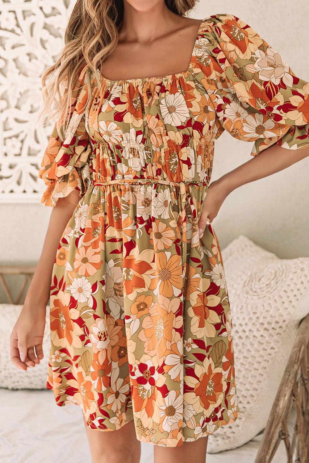 Gebloemde Jurk met Gepofte Mouwen - Floral Dresses - Jurkjes.co