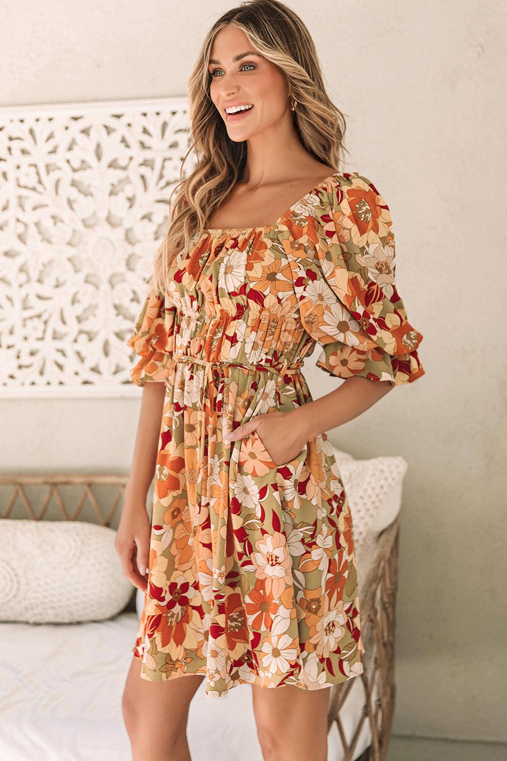 Gebloemde Jurk met Gepofte Mouwen - Floral Dresses - Jurkjes.co