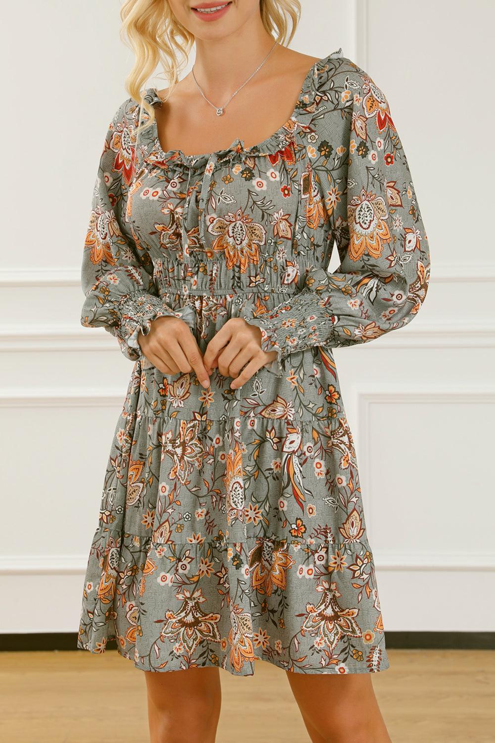 Gebloemde Jurk met Lange Mouwen en Ruches - Floral Dresses - Jurkjes.co