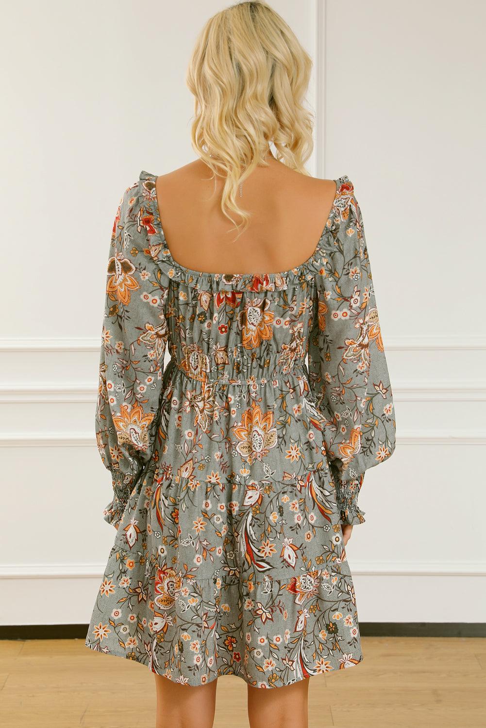 Gebloemde Jurk met Lange Mouwen en Ruches - Floral Dresses - Jurkjes.co