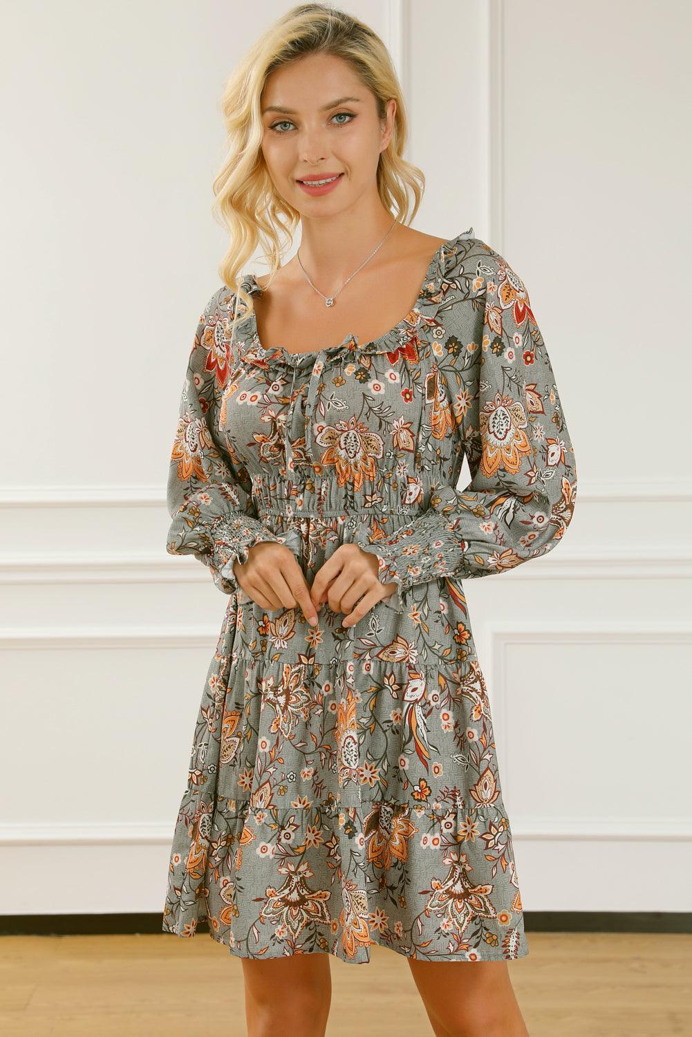 Gebloemde Jurk met Lange Mouwen en Ruches - Floral Dresses - Jurkjes.co