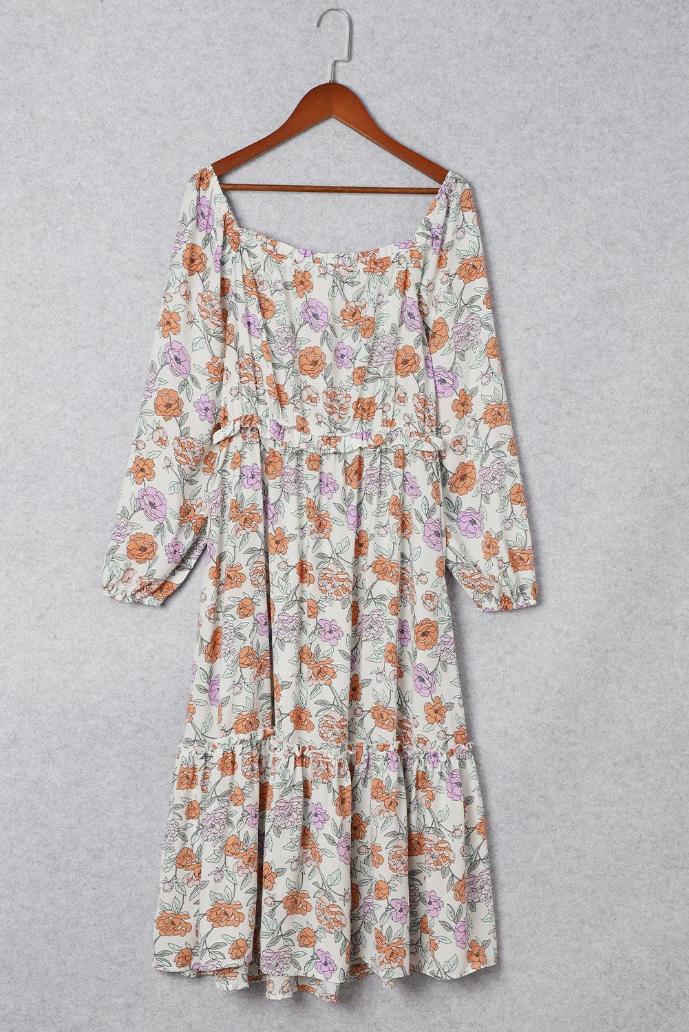 Gebloemde Smockjurk met Lange Mouwen en Zakken - Floral Dresses - Jurkjes.co