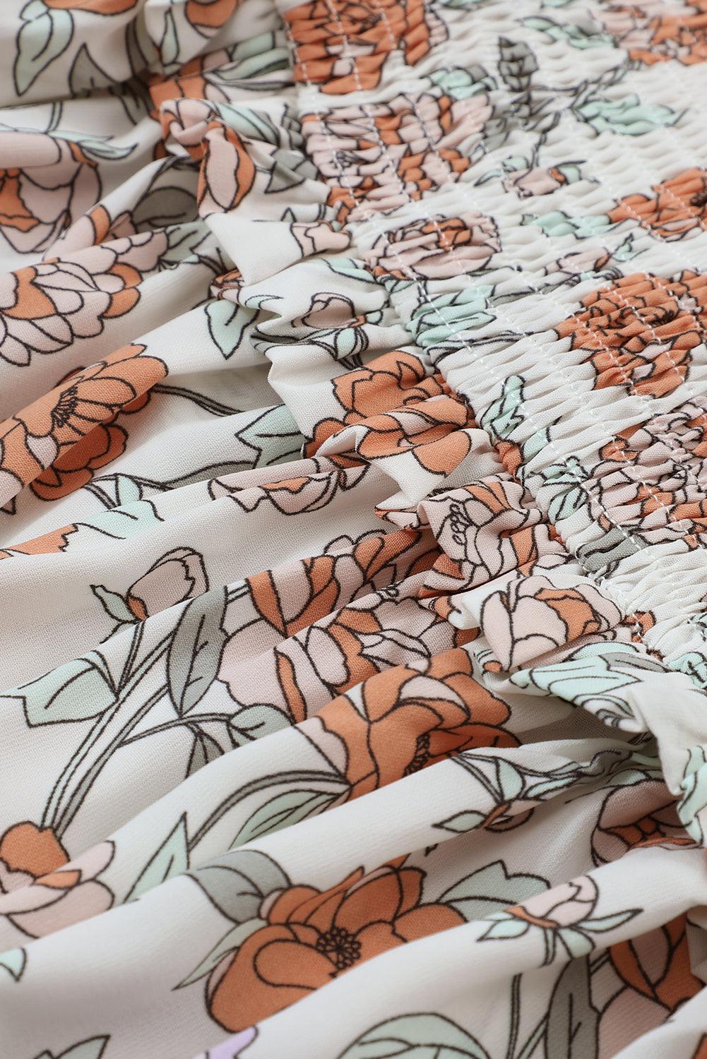 Gebloemde Smockjurk met Lange Mouwen en Zakken - Floral Dresses - Jurkjes.co