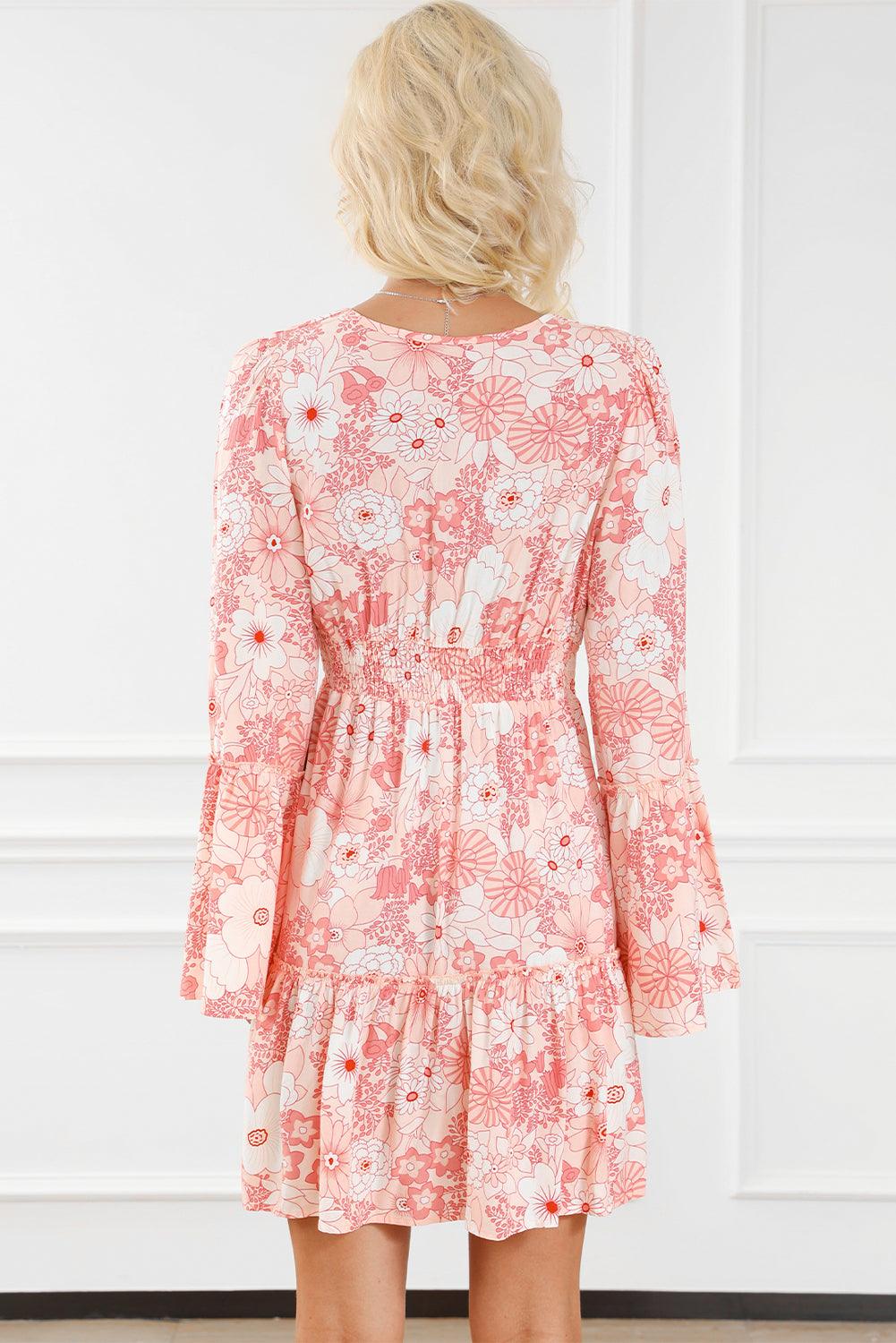 Gebloemde Smockjurk met Wijde Mouwen - Floral Dresses - Jurkjes.co